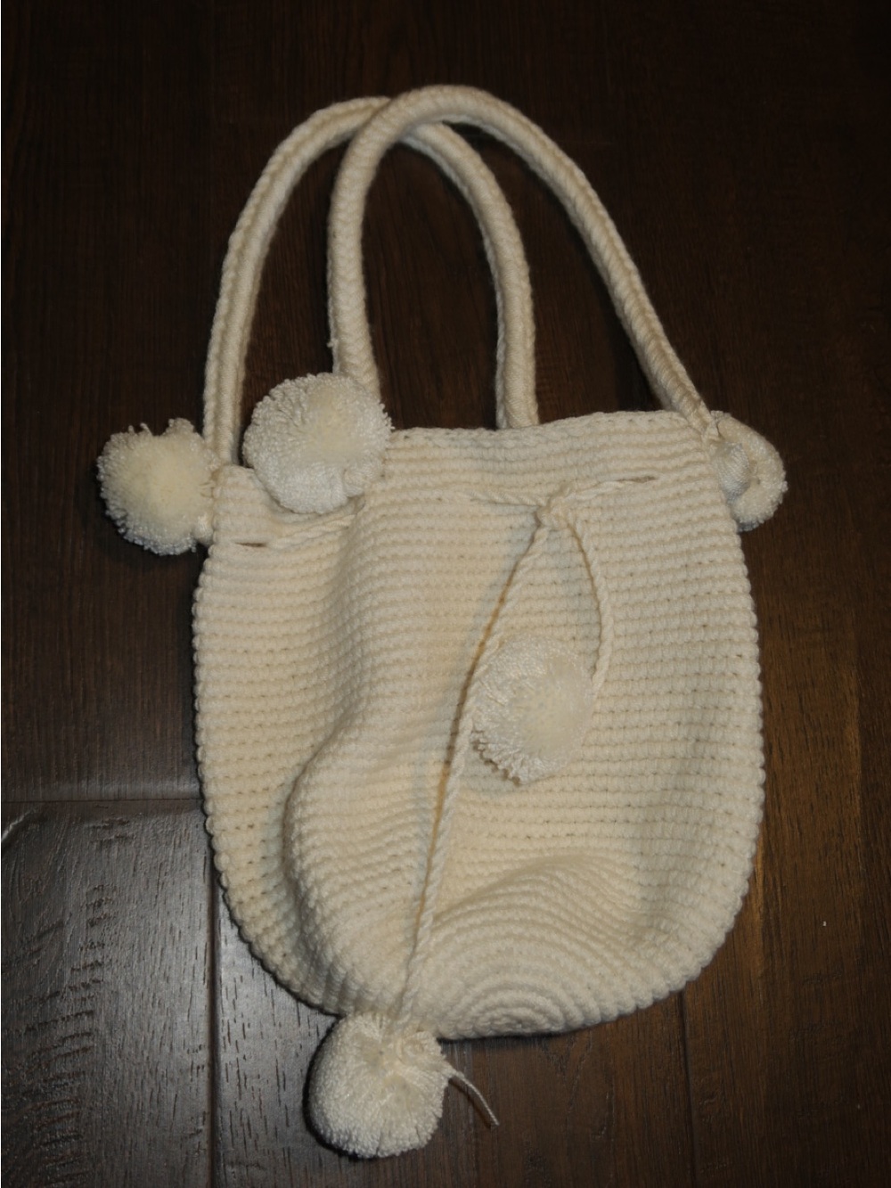 Cream Pom-Pom Knit Tote Bag